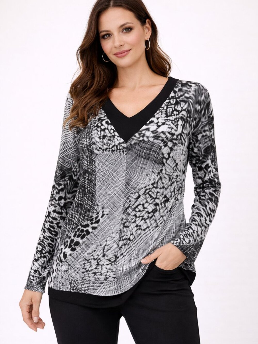 ✨ Joseph Ribkoff Abstract Print Top – Effortless Modern Elegance
